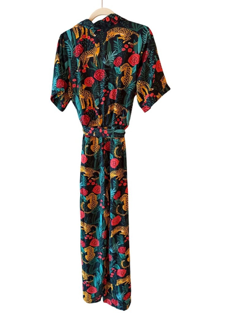 America & Beyond Womens Jaguar Paradise Animal Print Jumpsuit Size XL Black New - Picture 8 of 11